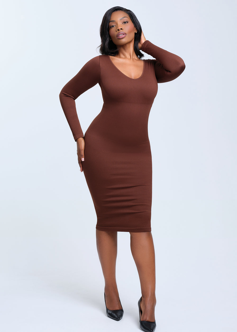 SnatchedKnit V-Neck Long Sleeve Sami Maxi Dress