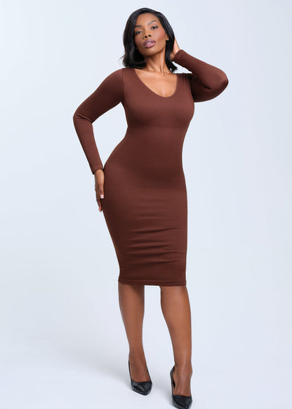 SnatchedKnit V-Neck Long Sleeve Sami Maxi Dress