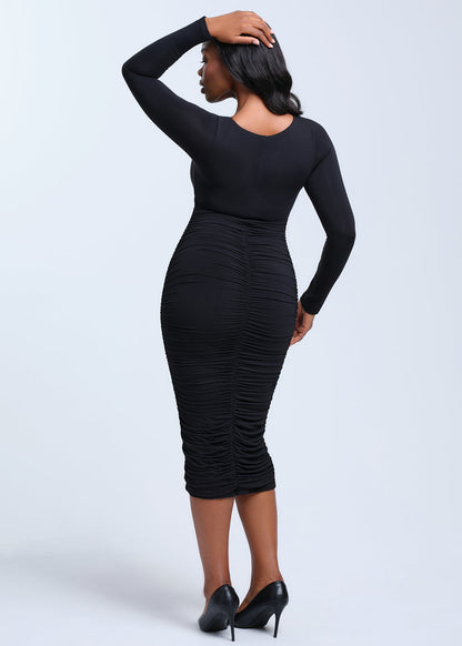 PowerMesh Ruching Long Sleeve Dress