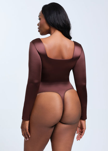 SatinSculpt Long Sleeve Bodysuit Thong